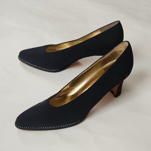 8 1/2 Black Heels, Rhinestone Trim, Sexy Heel Leather Sole Apostrophe Piccolo